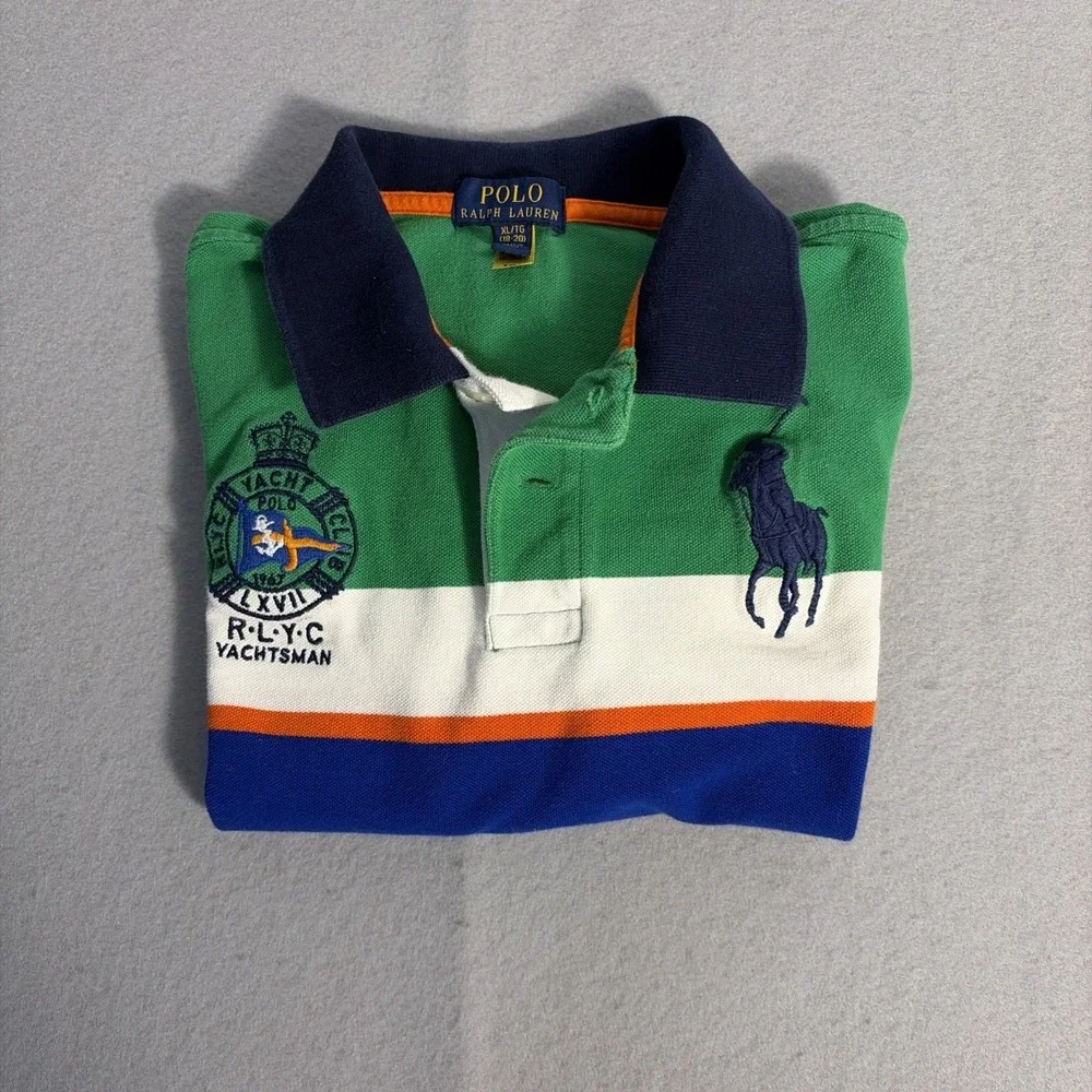 Polo Ralph Lauren Teens Polo Shirt XL Preppy  Yacht Club Big Pony Striped